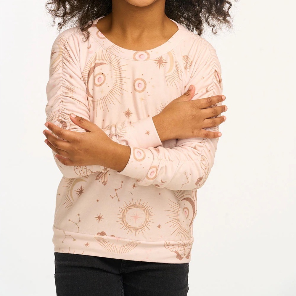 NWT CHASER Mystical Sky Shirred Cozy Knit Pullover Sweatshirt